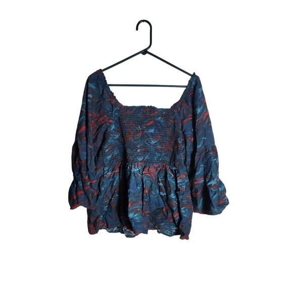 Terra & Sky Womens Multicolor Smocked Peasant Top Size 0X Cotton/Rayon - Picture 2 of 4